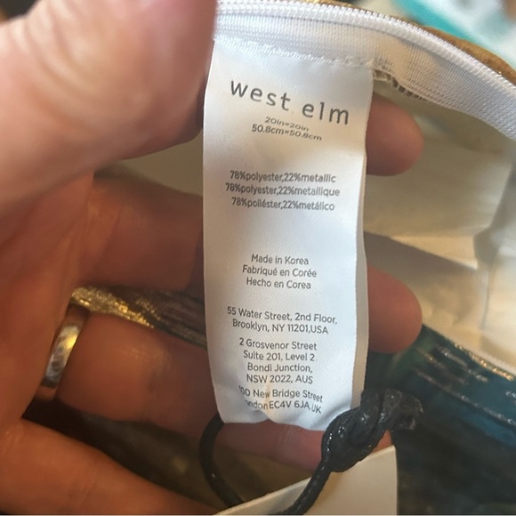 NWT West Elm Art Deco Pillow.  Blue, Gold, Red with White Background. Metallic - Picture 11 of 15